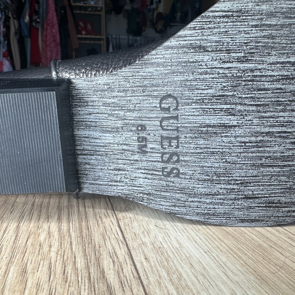 Guess Silver Metallic Western Cowboy Cowgirl Boots Knee High Fashion - Picture 5 of 7